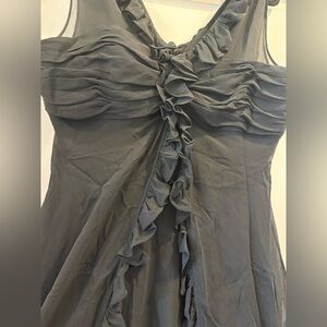 Donna Ricco Black Sleeveless Ruffle Cocktail Dress with Sheer Details (Size 10P)
